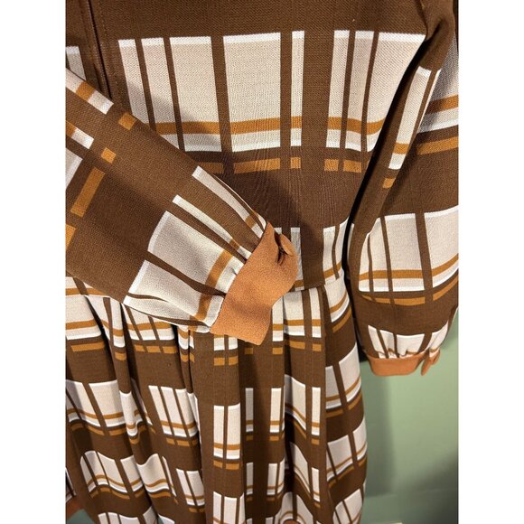 VTG 60’s Promenade MOD Brown Plaid Dress Made In Italy Sz 10 Brady Bunch Retro - Picture 4 of 13